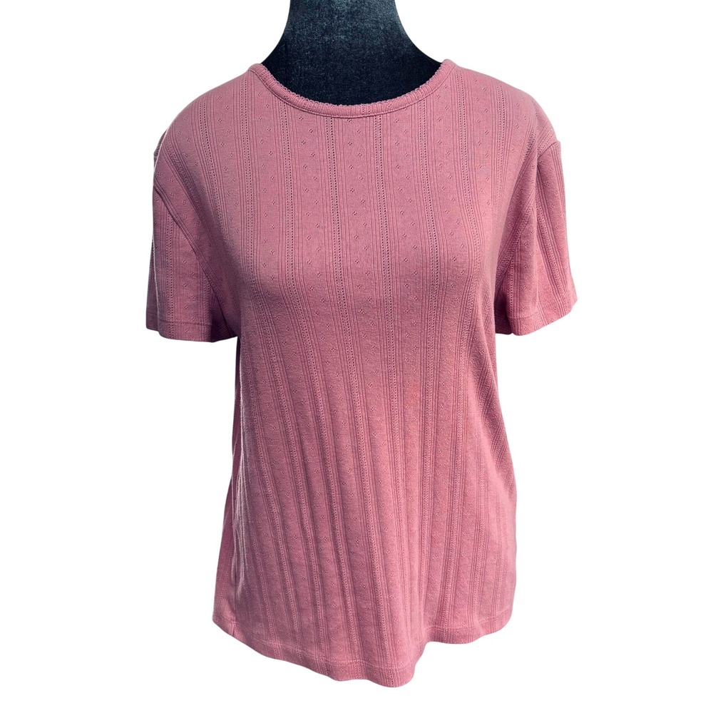 LOFT T-Shirt Wms XXL Dusty Rose Pointelle Ribbed Short Sleeve Crew Neck Top